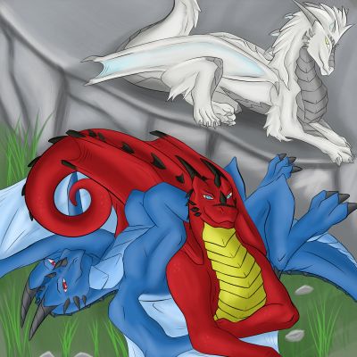 Dragon cuddling collab by Drakk'Art