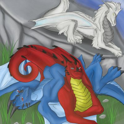 Dragon cuddling collab by Drakk'Art